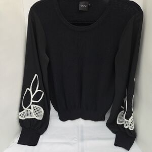 Cliche' Women's Sweater Sz L Black White Floral Embroidey